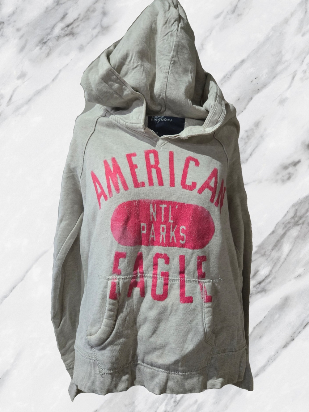 Y2K American Eagle Grey Hoodie with Pink Logo
